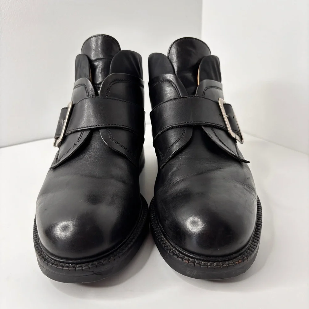VTG Kenneth Cole Boots Mens 10.5 Black Leather Monk Strap Made in Italy 90s Moto